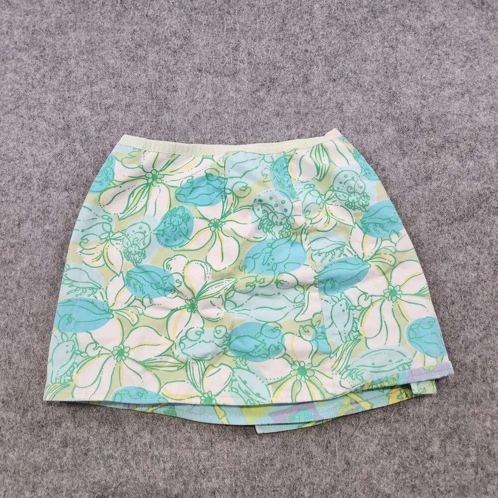 VTG Lilly Pulitzer Skirt Girls 5 Reversible Floral Tropical Wrap Green Blue Aqua